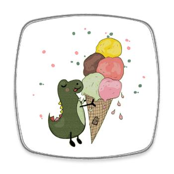 Dino avec crème glacée - Magnet carré - blanc - Devant