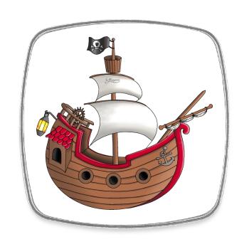 Lustiges Piratenschiff - Viereckiger Kühlschrankmagnet - Weiß - Vorne