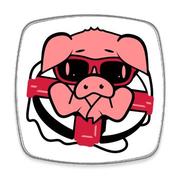 Un cochon avec une bouée de sauvetage - Magnet carré - blanc - Devant