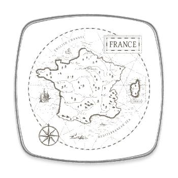 Vintage Karte Frankreich - Viereckiger Kühlschrankmagnet - Weiß - Vorne