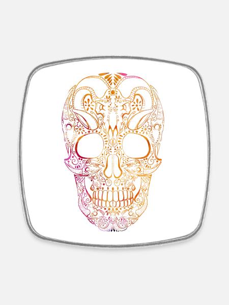 Ornement de crâne coloré - Magnet carré - blanc