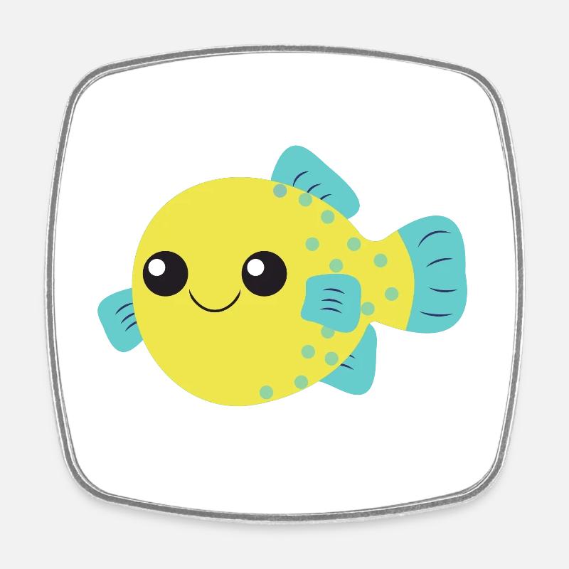 Puffer fish, cute cute fish, ocean, - Square fridge magnet - white