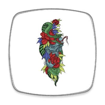 Crâne floral et serpent coloré - Magnet carré - blanc - Devant