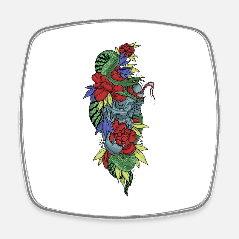 Floral skull and colorful snake - Square fridge magnet - white