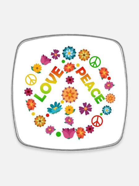 Flower Circle Love Peace - Square fridge magnet - white