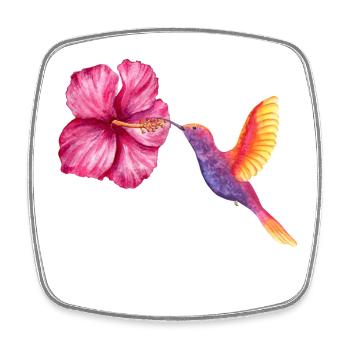 Hummingbird and Hibiscus in Watercolor - Square fridge magnet - white - Front