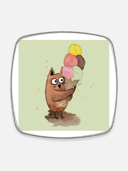 Owl with huge ice poster - Square fridge magnet - white