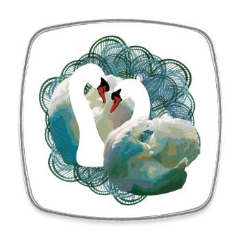 Elegant pair of swans with river motifs - Square fridge magnet - white - Front