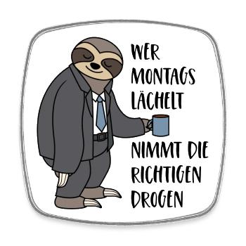 Faultier Spruch Montag Arbeit Wer Montags lächelt - Viereckiger Kühlschrankmagnet - Weiß - Vorne