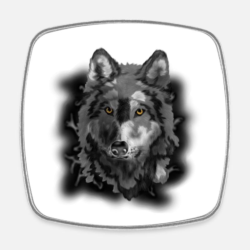 Loup - Magnet carré - blanc