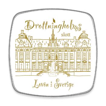 Suède Palais de Drottningholm, dessin à la main - Magnet carré - blanc - Devant