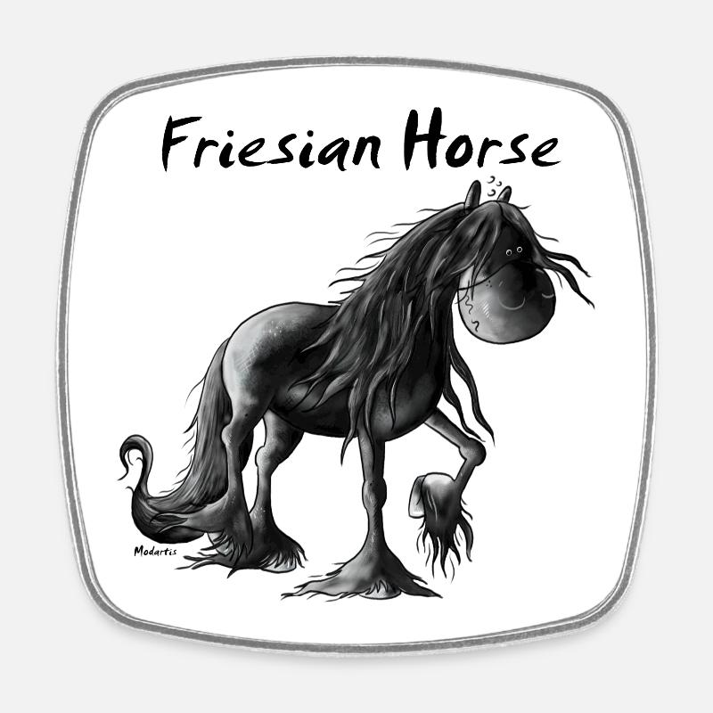 Dôle Frison Cheval - Chevaux - Magnet carré - blanc