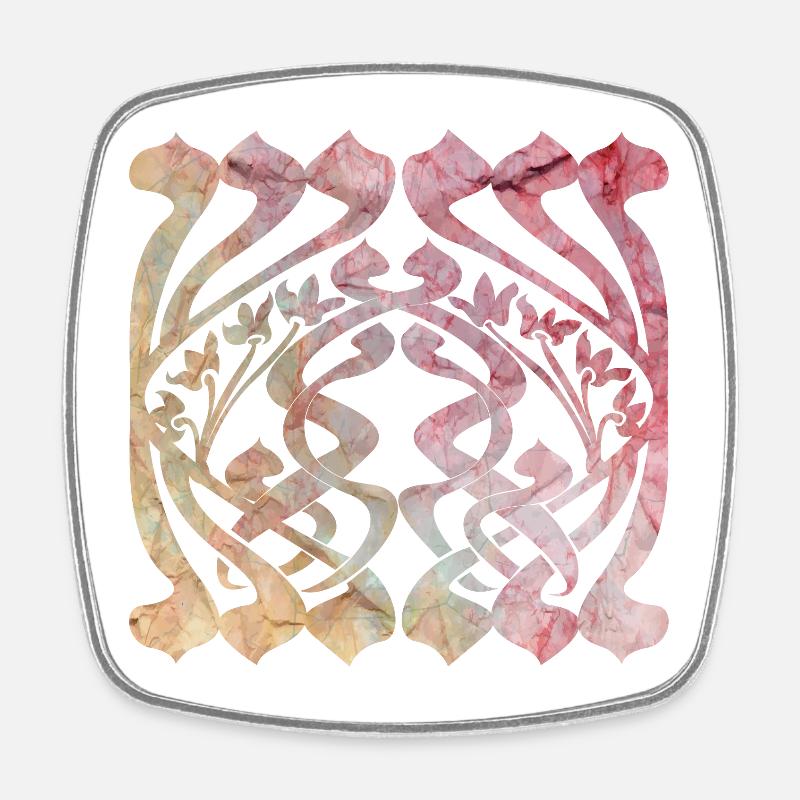 Watercolour leaf pattern with floral design - Square fridge magnet - white