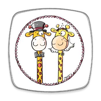 Giraffen Hochzeit - Viereckiger Kühlschrankmagnet - Weiß - Vorne