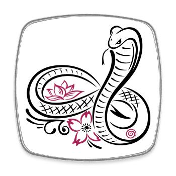 Snake with infinity, lotus and cherry blossom - Square fridge magnet - white - Front