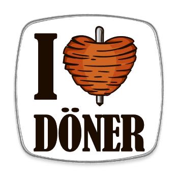 Ich Liebe Döner Kebab Kebap Spieß Essen Hunger - Viereckiger Kühlschrankmagnet - Weiß - Vorne