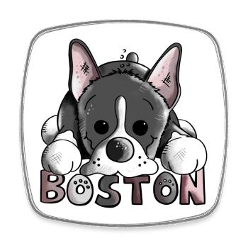 Brenda der Boston Terrier - Viereckiger Kühlschrankmagnet - Weiß - Vorne
