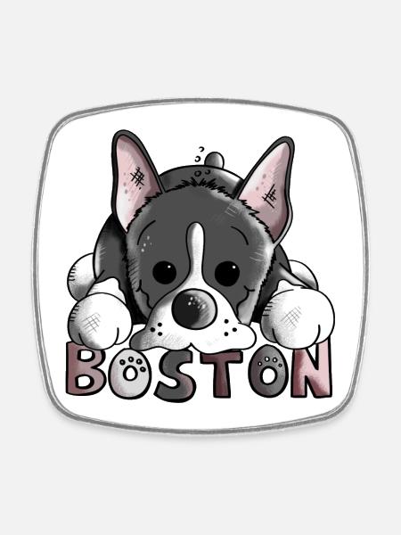 Cute Boston Terrier - Square fridge magnet - white