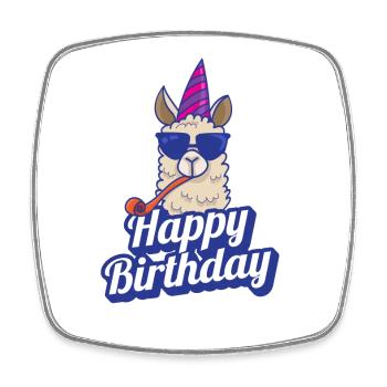 Happy Birthday Lama Birthday Saying Fun - Square fridge magnet - white - Front