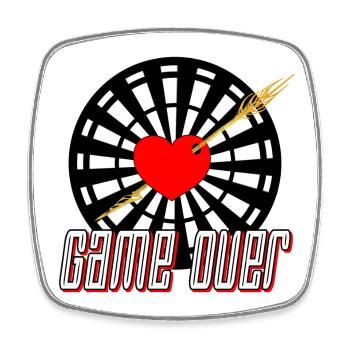 Dartscheibe mit Pfeil im Herz Game over - Viereckiger Kühlschrankmagnet - Weiß - Vorne