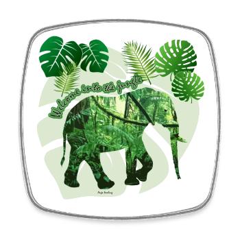 Jungle - Elephant - Loxodonta cyclotis - Square fridge magnet - white - Front