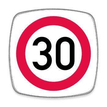 30 ans Attention ! Panneau de signalisation 30 km/h - Magnet carré - blanc - Devant