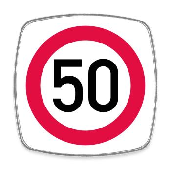 50 ans Attention ! Panneau de signalisation 50 km/h - Magnet carré - blanc - Devant