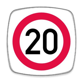20th birthday Attention! Traffic sign 20 Km/h - Square fridge magnet - white - Front