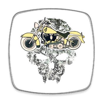 Totenkopf Motorrad - Viereckiger Kühlschrankmagnet - Weiß - Vorne