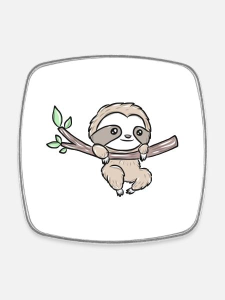 Sloth on a branch – Cute tree design - Square fridge magnet - white