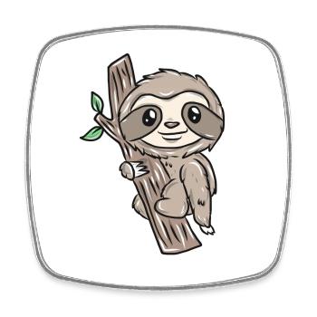 Slow sloth on tree - Square fridge magnet - white - Front