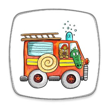 Funny kids fire department I fire truck - Square fridge magnet - white - Front