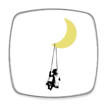 Toddler Swinging Under Moon Street Art - Square fridge magnet - white - Front
