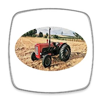 Roter Vintage-Traktor auf Feld - Viereckiger Kühlschrankmagnet - Weiß - Vorne