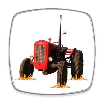 Roter Traktor im Feld - Viereckiger Kühlschrankmagnet - Weiß - Vorne
