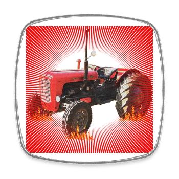 Feuerroter Traktor im Inferno - Viereckiger Kühlschrankmagnet - Weiß - Vorne