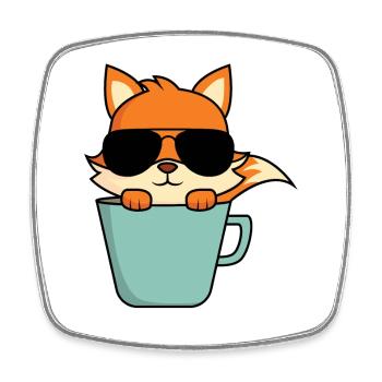 Cooler Fuchs in Kaffeetasse - Viereckiger Kühlschrankmagnet - Weiß - Vorne