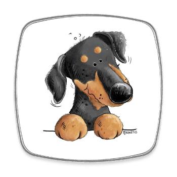 Dessin animé drôle de chien Doberman ou Pinscher I - Magnet carré - blanc - Devant
