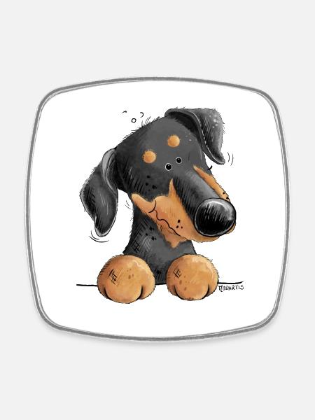 Lustiger Dobermann Oder Pinscher I Hund Comic - Viereckiger Kühlschrankmagnet - Weiß