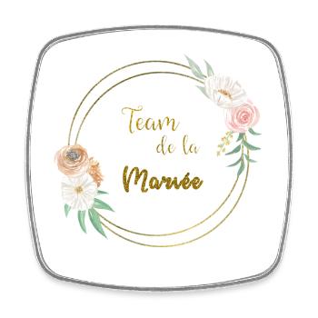 team de la mariée or et fleurs - Magnet carré - blanc - Devant