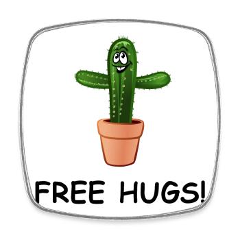 Kaktus breitet herzlich die Arme aus – FREE HUGS! - Viereckiger Kühlschrankmagnet - Weiß - Vorne