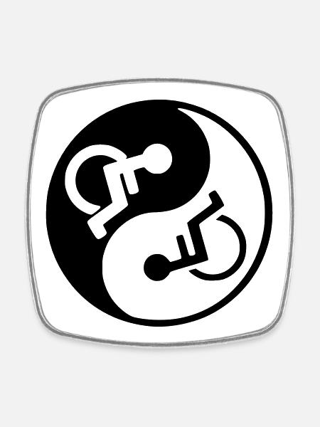 Wheelchair Yin and yang symbol image # - Square fridge magnet - white