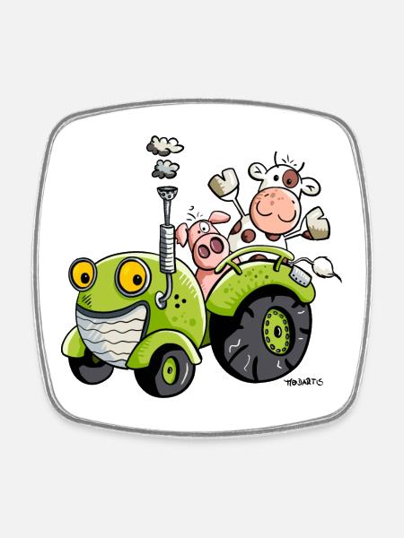Mignon Tracteur - Magnet carré - blanc
