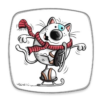 Cat course patins à glace - Magnet carré - blanc - Devant