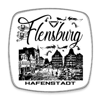Flensburg - Hafenstadt - Viereckiger Kühlschrankmagnet - Weiß - Vorne