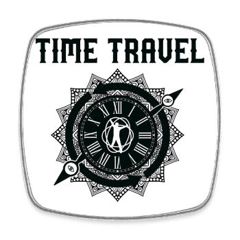 Time travel time machine future Futuristic city - Square fridge magnet - white - Front