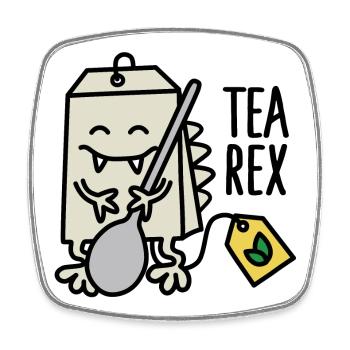 Tea Rex ( T-rex ) - Square fridge magnet - white - Front
