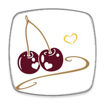 Deux cerises aux cœurs, amoureuses. - Magnet carré - blanc - Devant