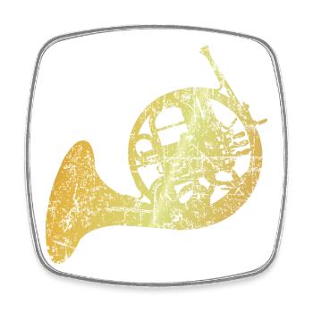 French Horn, Jagdhorn, Horn (Goldgelb) - Viereckiger Kühlschrankmagnet - Weiß - Vorne