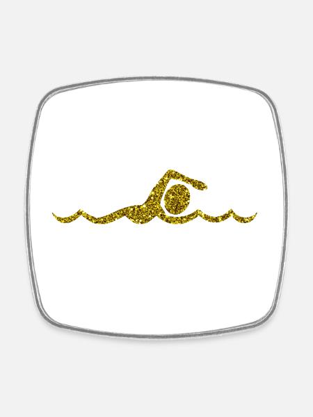 Gold Schwimmen - Viereckiger Kühlschrankmagnet - Weiß